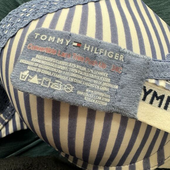 Tommy Hilfiger Convertible Lace Trim Push Up Bra Women’s Size 34C Blue Striped - Picture 2 of 10